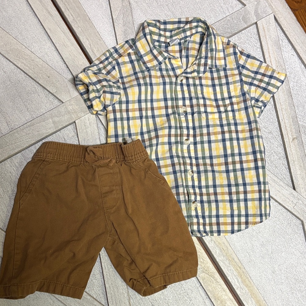 Old Navy Multicolor Plaid Shirt and American Hawk Shorts, 3T Shirt and 4T Shorts